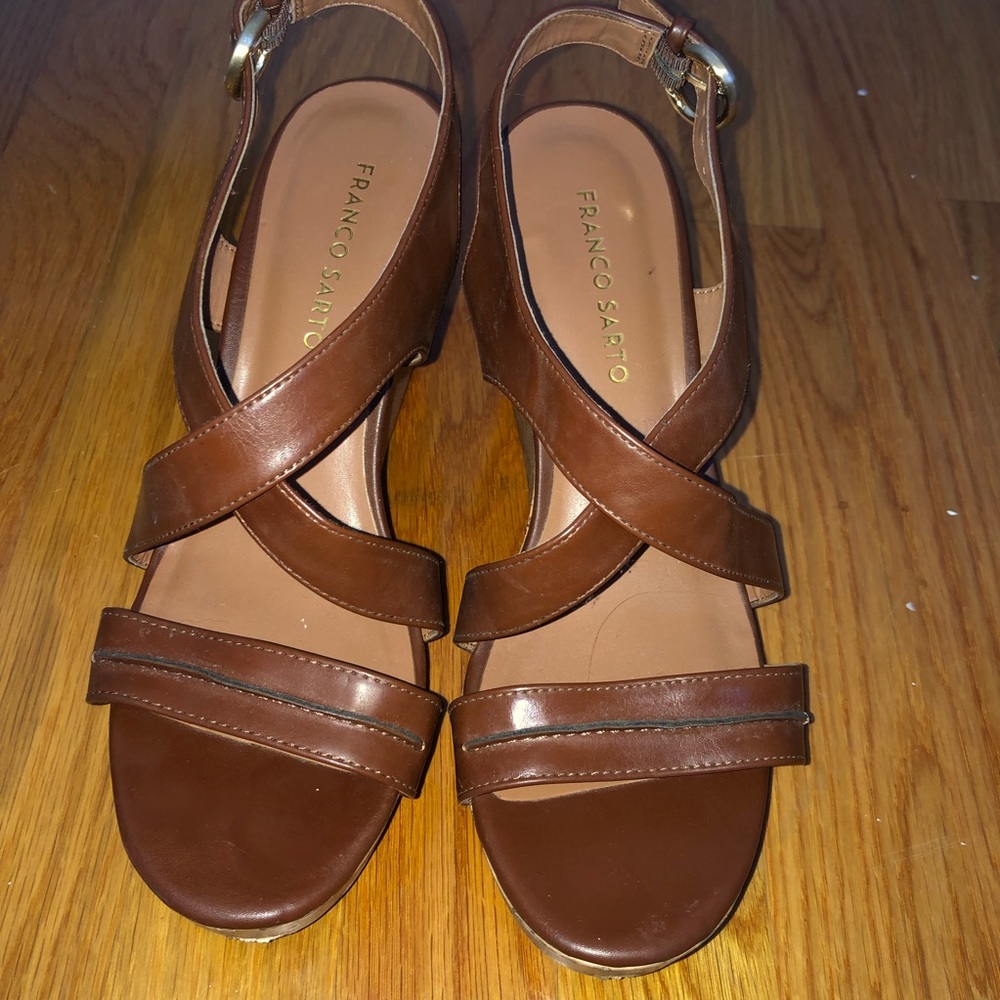 Franco Sarto brown leather wedges